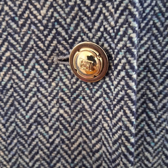 Escada Cashmere Women's Blue Herringbone Jacket Size Medium - Picture 6 of 9